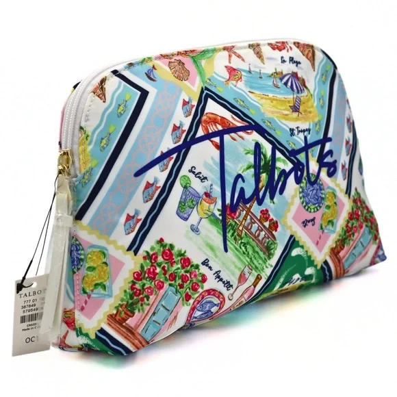 Talbots NWT Makeup Cosmetic Travel Zipper Bag Scenic Print Pouch - Picture 3 of 10
